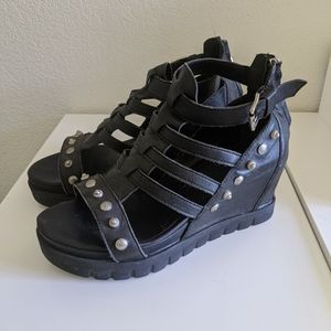 Wedged platform chunky true lather sandals